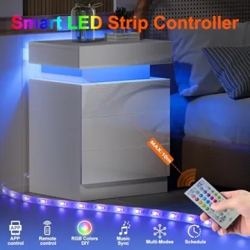 Modern Nightstand with LED Lights and Storage Drawers