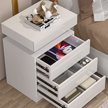 Modern Nightstand with LED Lights and Storage Drawers