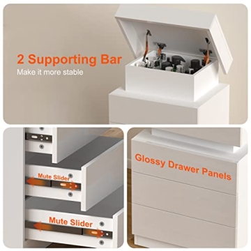 Modern Nightstand with LED Lights and Storage Drawers