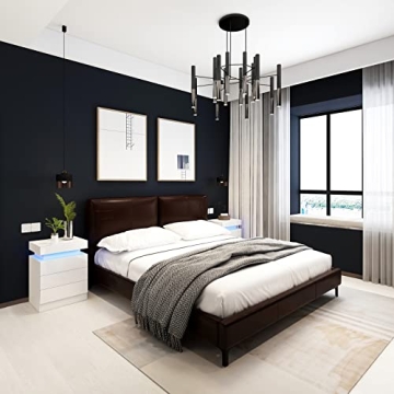 Modern Nightstand with LED Lights and Storage Drawers