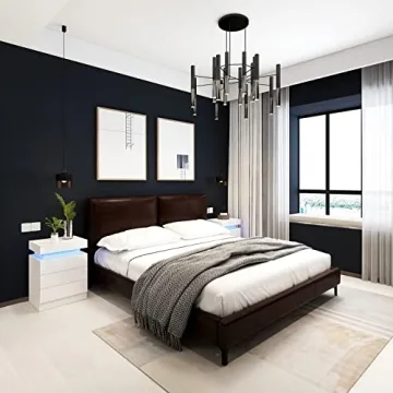 Modern Nightstand with LED Lights and Storage Drawers