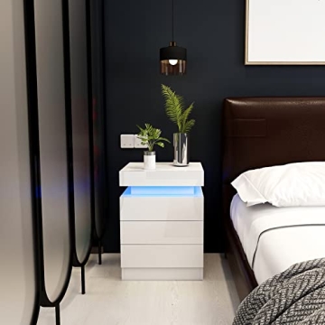 Modern Nightstand with LED Lights and Storage Drawers