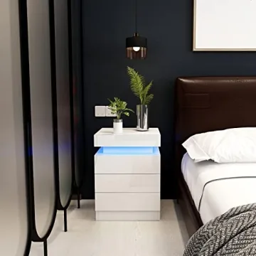 Modern Nightstand with LED Lights and Storage Drawers