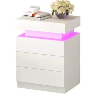 Modern Nightstand with LED Lights and Storage Drawers