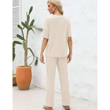 JiniGolla Womens Pajama Sets Waffle Knit Short Sleeve Shirt with Long Pajama Pants Soft Sleepwear Pj Lounge Sets