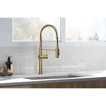 KOHLER 22973-2MB Crue High-Arc Kitchen Faucet with Pull Down Spring Spout, Professional Pre-Rinse Kitchen Faucet, Commercial Faucet, Vibrant Brushed Moderne Brass