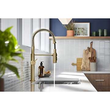 KOHLER 22973-2MB Crue High-Arc Kitchen Faucet with Pull Down Spring Spout, Professional Pre-Rinse Kitchen Faucet, Commercial Faucet, Vibrant Brushed Moderne Brass