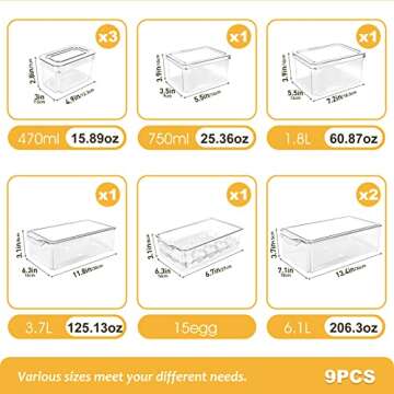 ZNM Fridge Organizer, Stackable Refrigerator Organizer Bins with Lids, Clear Plastic Storage Bins with Handle for Freezer, Kitchen, Countertops, Cabinets, Pantry Organization - BPA Free(Set of 9)
