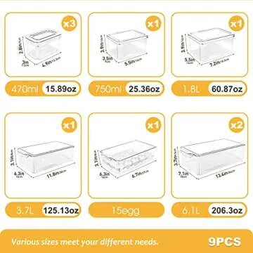 ZNM Fridge Organizer, Stackable Refrigerator Organizer Bins with Lids, Clear Plastic Storage Bins with Handle for Freezer, Kitchen, Countertops, Cabinets, Pantry Organization - BPA Free(Set of 9)