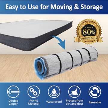 Twin/Twin-XL Foam Mattress Vacuum Bag with Blue Zipper, Vacuum Seal Mattress Bag, Straps Included
