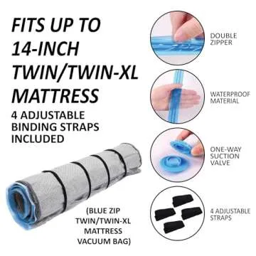 Twin/Twin-XL Mattress Vacuum Bag with Blue Zipper