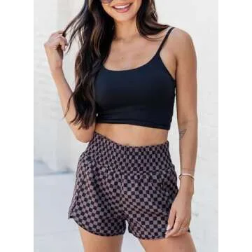 SELINK High Waisted Black Plaid Athletic Shorts for Women