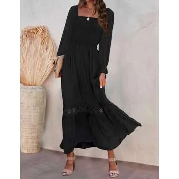 ZESICA Women's Flowy A Line Lace Trim Maxi Dress