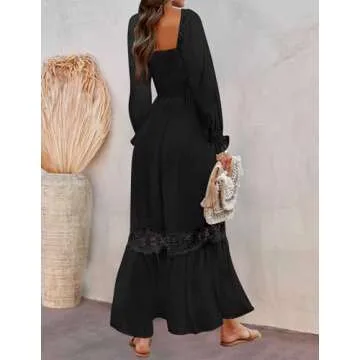 ZESICA Women's Flowy A Line Lace Trim Maxi Dress