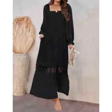 ZESICA Women's Flowy A Line Lace Trim Maxi Dress