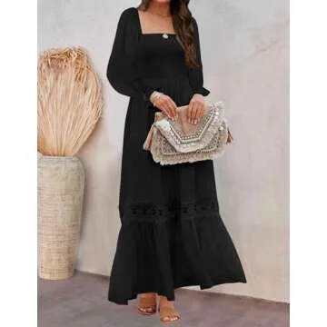 ZESICA Women's Flowy A Line Lace Trim Maxi Dress