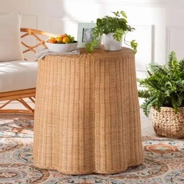 bali & pari Palm Scallop Natural Rattan End Table, Honey