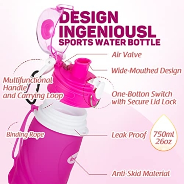 Kemier Collapsible Silicone Water Bottle 750ML