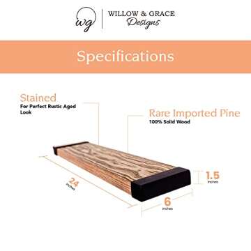 Willow & Grace Designs Floating Shelves - Set of 2 Natural Wood for Wall Decor in Living Room, Bathroom, Kitchen & Laundry Room, Made w/Real Wood Floating Wall Shelf, Easy Install - Walnut - 24"