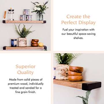 Willow & Grace Designs Floating Shelves - Set of 2 Natural Wood for Wall Decor in Living Room, Bathroom, Kitchen & Laundry Room, Made w/Real Wood Floating Wall Shelf, Easy Install - Walnut - 24"