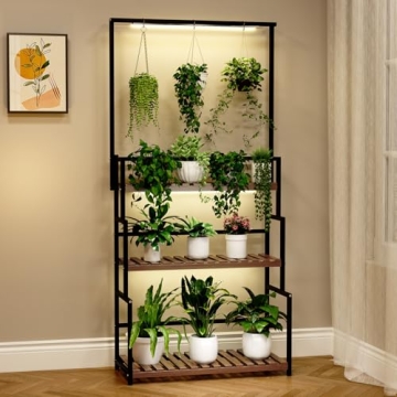 Nedechom Hanging Plant Stand with Grow Light, 3 Tier Metal Plant Stand for Indoor Plants