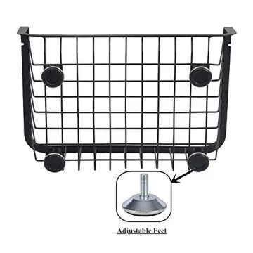 OROPY 2 Tier Stackable Storage Baskets, Metal Wire Fruit Vegetable Basket Organizer Bins with Adjustable Anti-skid Feet for Kitchen Counter, Pantry, Cabinet Black