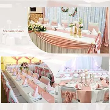 fani 20 Packs Rose Gold Satin Table Runners 12 x 108 inch Long Smooth Fabric Table Runner for Wedding Banquet Graduations Birthday Party, Table Runners fit Rectange and Round Table