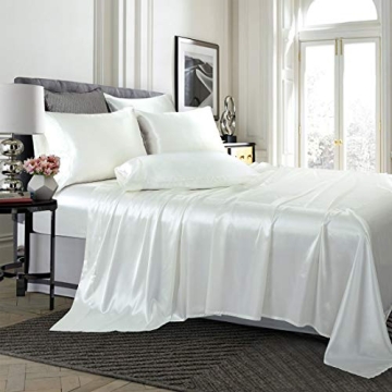 TREELY 6 Piece Queen Satin Sheet Set for Luxurious Comfort