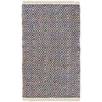 SAFAVIEH Natural Fiber Collection Area Rug - 8' x 10', Tropical Blue & Natural, Handmade Boho Diamond Tassel Jute, Ideal for High Traffic Areas in Living Room, Bedroom (NF266D)