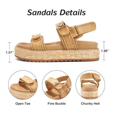 Moonest Raffia Sandals for Women Platform Sandals for Women Comfortable Casual Summer Shoes Straws Chunky Beach Sandals Apricot Weave Tan Raffia Natural Beige Szie 8.5