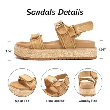 Moonest Raffia Sandals for Women Platform Sandals for Women Comfortable Casual Summer Shoes Straws Chunky Beach Sandals Apricot Weave Tan Raffia Natural Beige Szie 8.5