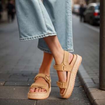 Moonest Raffia Sandals for Women Platform Sandals for Women Comfortable Casual Summer Shoes Straws Chunky Beach Sandals Apricot Weave Tan Raffia Natural Beige Szie 8.5