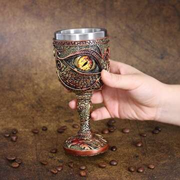 Ottalent Stainless Steel The Eye of The Dragon Wine Goblet Chalice,Dungeons and Dragons Medieval DragonWine Cups 7oz.Men’s Gift (Yellow Eyes)