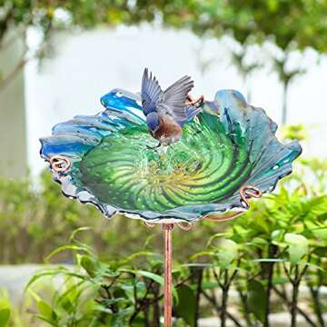 Vibrant Green Glass Bird Bath for Your Garden 26" High
