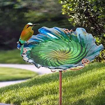Vibrant Green Glass Bird Bath for Your Garden 26" High