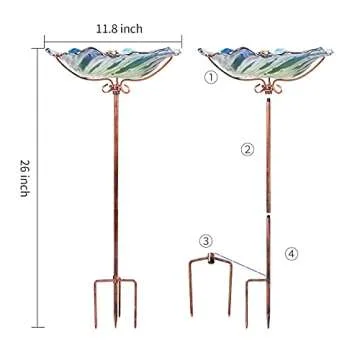 Vibrant Green Glass Bird Bath for Your Garden 26" High