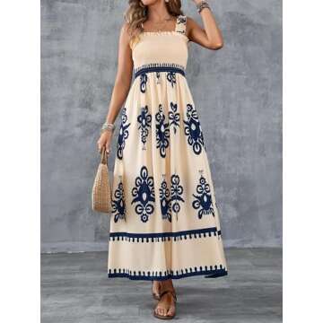 UEAL Womens Casual Summer Dresses Long Maxi Spring Sun Dress for Women Beach Vacation Large White-B