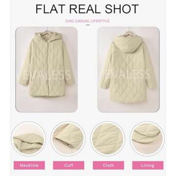 EVALESS Puffer Jacket for Women Lightweight Diamond Quilted Jackets Long Winter Coats for Womens Fashion 2024 Hooded Long Sleeve Button Down Clothes Beige Jacket for Women Casual with Pockets, Large