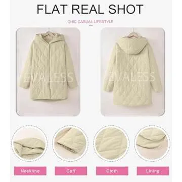EVALESS Puffer Jacket for Women Lightweight Diamond Quilted Jackets Long Winter Coats for Womens Fashion 2024 Hooded Long Sleeve Button Down Clothes Beige Jacket for Women Casual with Pockets, Large