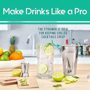 Mixology Bartender Kit - 8-Piece Silver Cocktail Shaker Set with Black Wood Stand, Recipe Cards, and Bar Accessories Ideas
