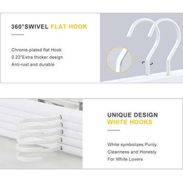 TOPIA HANGER All White Wooden Pants Hangers, Wood Skirt Hangers with Clips, Deluxe Jeans Hanger with 360°Swivel Anti-Rust Flat Hook, Smooth Finish Wood Hangers for Slacks Trousers 20 Pack -CT03W