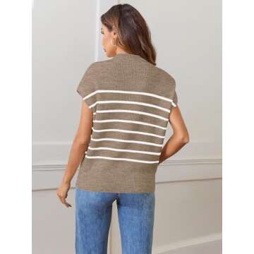 MEROKEETY Spring Ribbed Tank Tops for Women Short Sleeve Cute Work Business Going Out Pullover Sweater, Cashmere, Medium