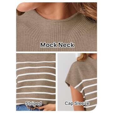 MEROKEETY Spring Ribbed Tank Tops for Women Short Sleeve Cute Work Business Going Out Pullover Sweater, Cashmere, Medium