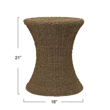 Household Essentials Handwoven Seagrass Wicker Stool with Hourglass Shape, Natural