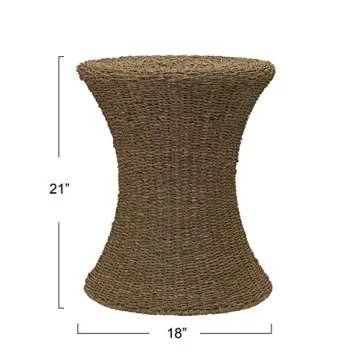 Household Essentials Handwoven Seagrass Wicker Stool with Hourglass Shape, Natural