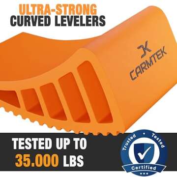 CARMTEK Camper Leveler Premium Kit | Fit Curved RV Levelers with Wheel Chocks, Rubber Mats & Carry Bag for Tight Dual Axle Trailers | Faster RV Leveling System than RV Leveling Blocks | RV Accessories