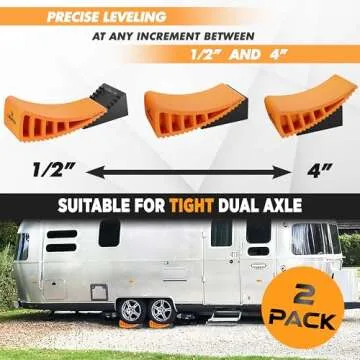 CARMTEK Camper Leveler Premium Kit | Fit Curved RV Levelers with Wheel Chocks, Rubber Mats & Carry Bag for Tight Dual Axle Trailers | Faster RV Leveling System than RV Leveling Blocks | RV Accessories