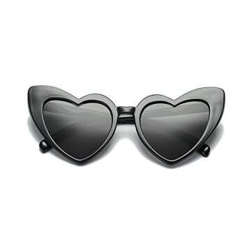 MINCL/Fashion Love Heart Shaped Sunglasses For Women Girls Sunglasses UV400 (black)