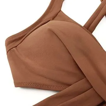 RXRXCOCO Women Front Cross One Piece Swimsuit Tummy Control Cross Back Monokini Bathing Suit for Women Brown Small