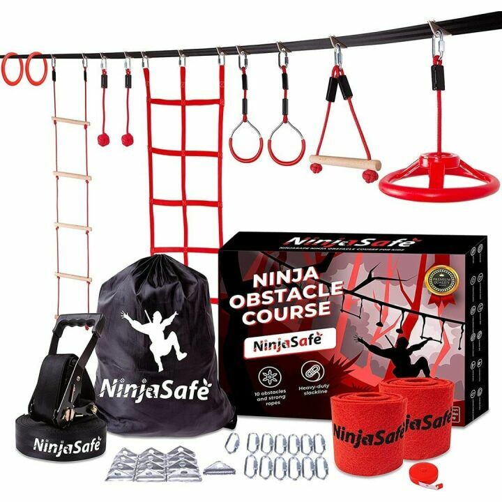 Ninja Obstacle Course for Kids - 10 Obstacles & Slackline